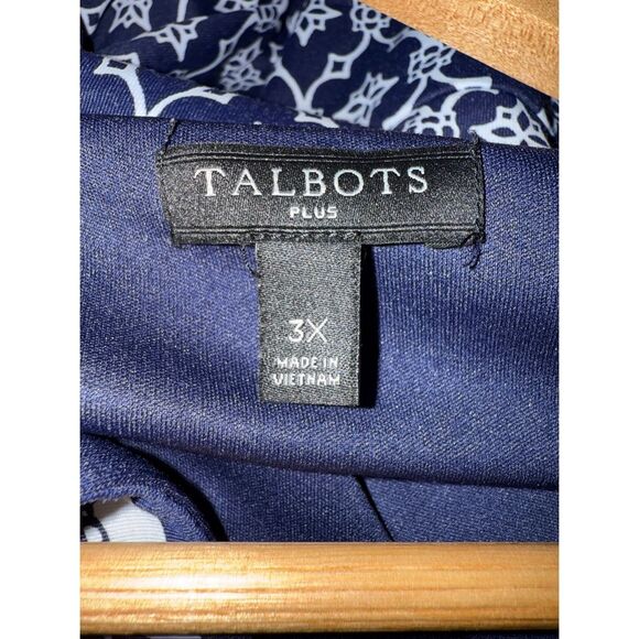 Talbots Plus Size 3X Faux Wrap Knee Length Dress Blue Geometric Print 3/4 Sleeve - Picture 10 of 10